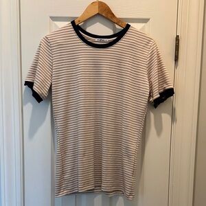 Classic Striped Beige and Navy Blue Women's Tee